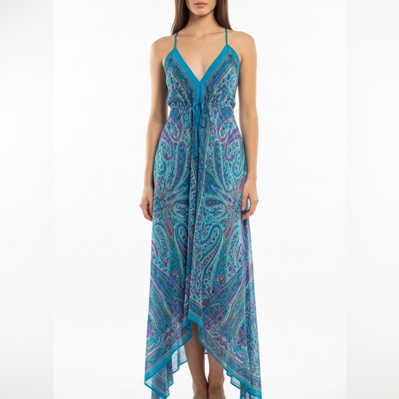 Charlotte Russe Dresses & Skirts - VTG Y2K Blue and Purple Paisley Maxi Dress/Beach Cover-Up S